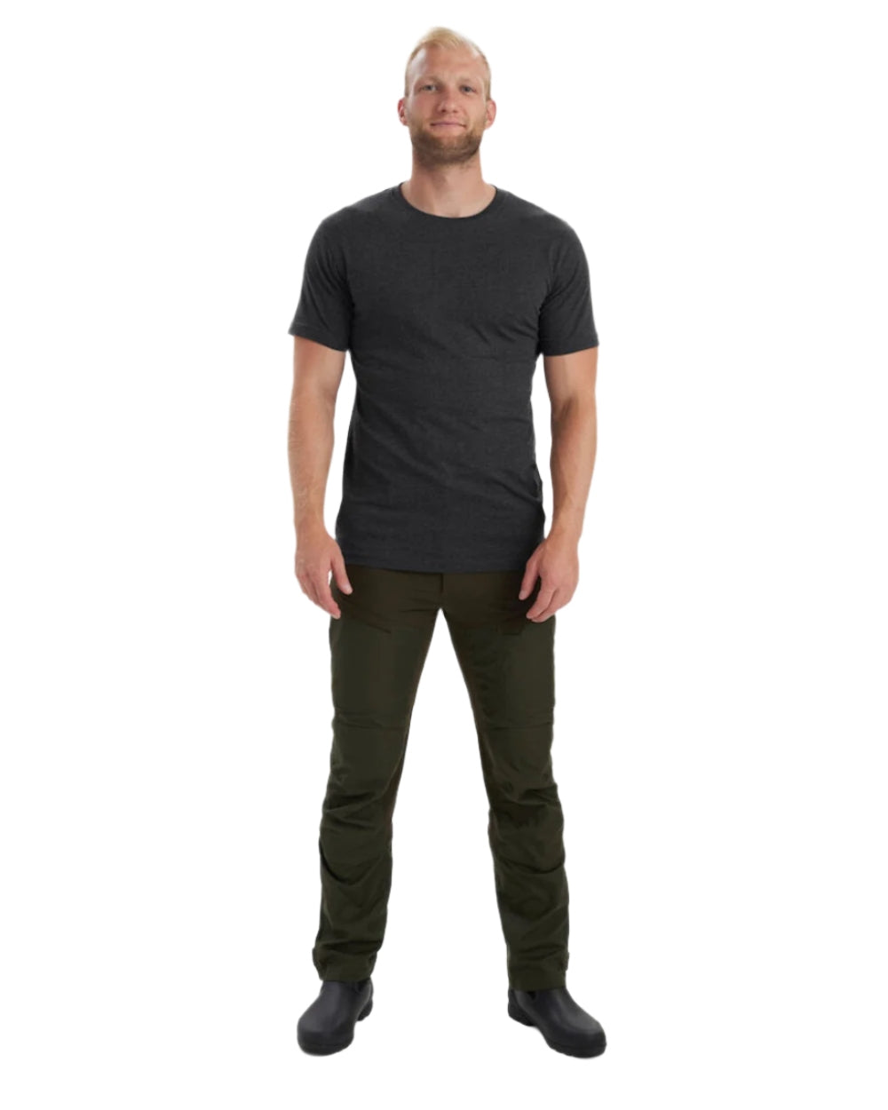 Adventure Green Melange coloured Deerhunter Basic 2-Pack T-Shirt on white background
