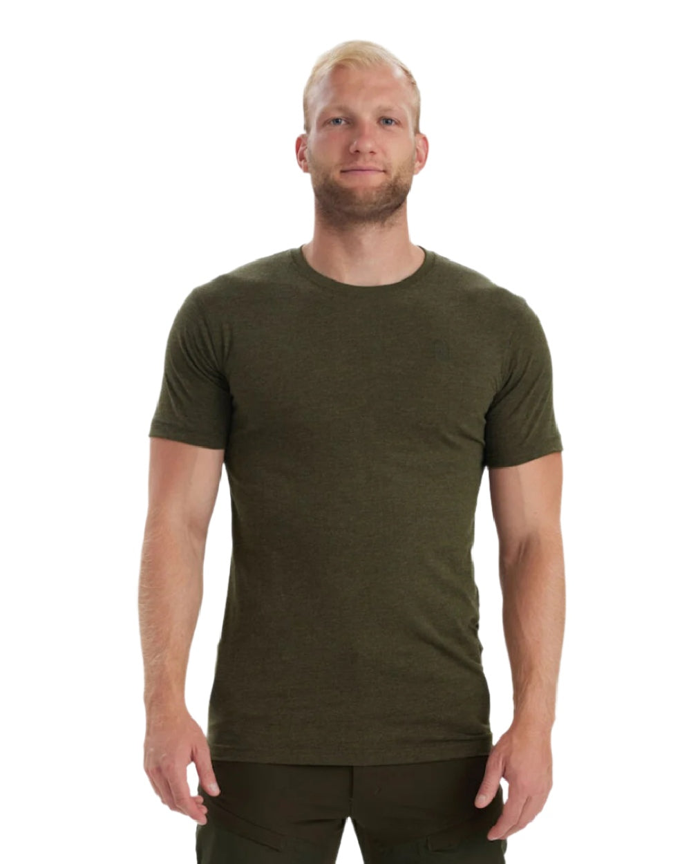 Adventure Green Melange coloured Deerhunter Basic 2-Pack T-Shirt on white background