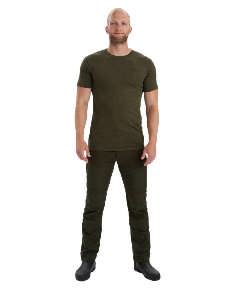Adventure Green Melange coloured Deerhunter Basic 2-Pack T-Shirt on white background