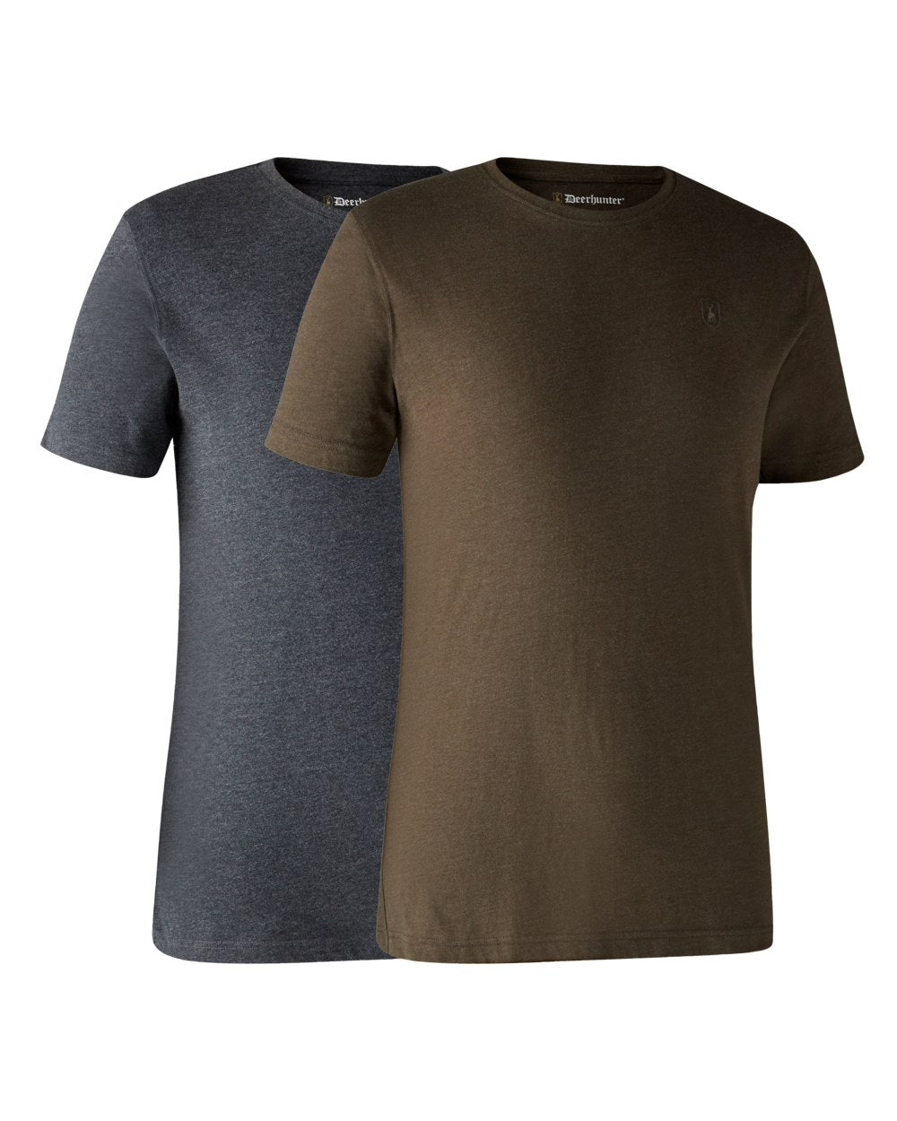 Brown Leaf Melange coloured Deerhunter Basic 2-Pack T-Shirt on white background