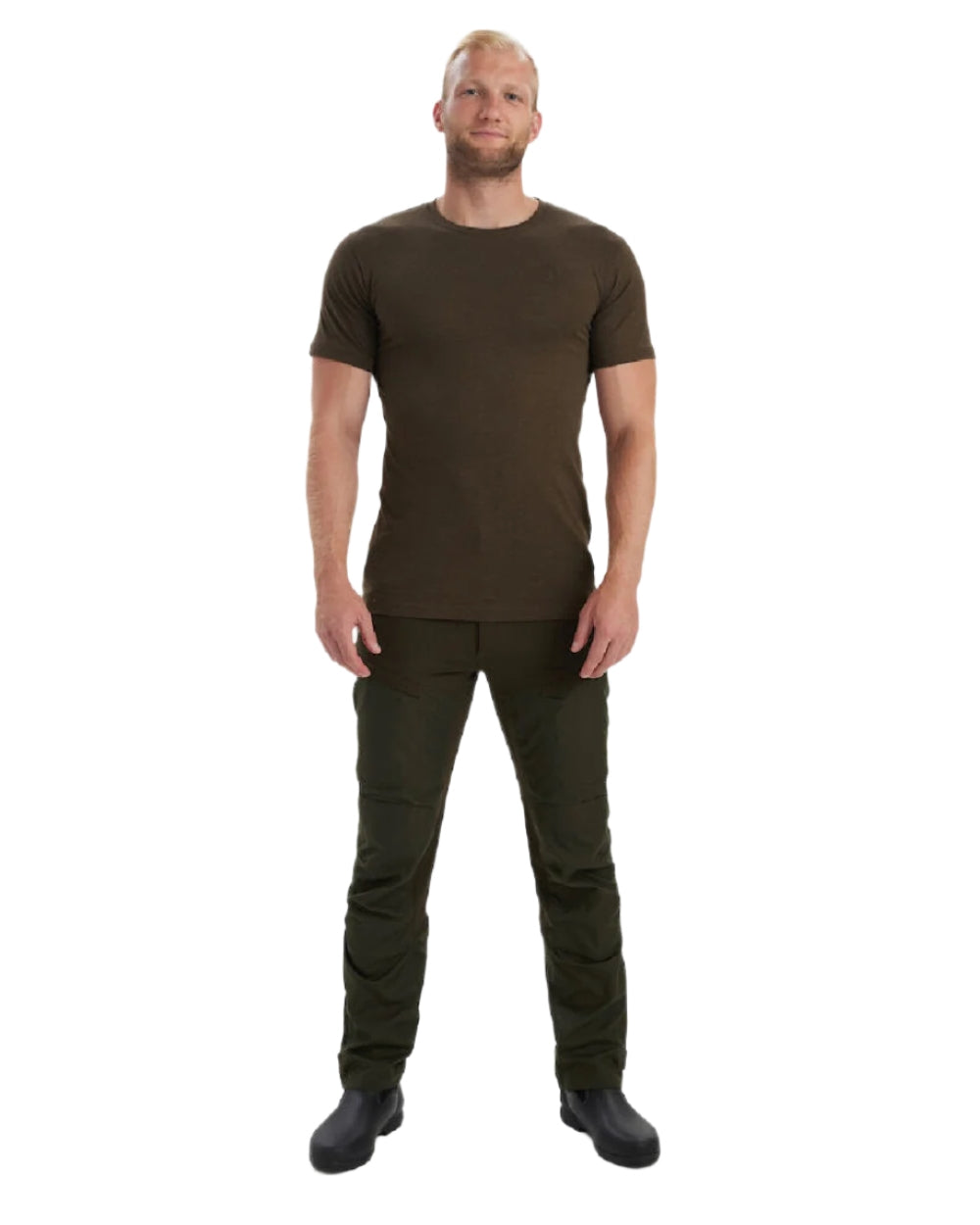 Brown Leaf Melange coloured Deerhunter Basic 2-Pack T-Shirt on white background