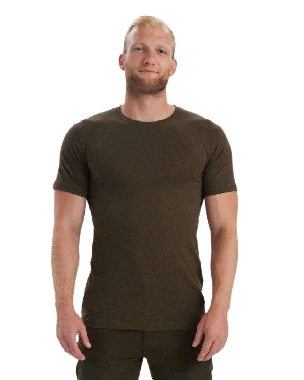 Brown Leaf Melange coloured Deerhunter Basic 2-Pack T-Shirt on white background
