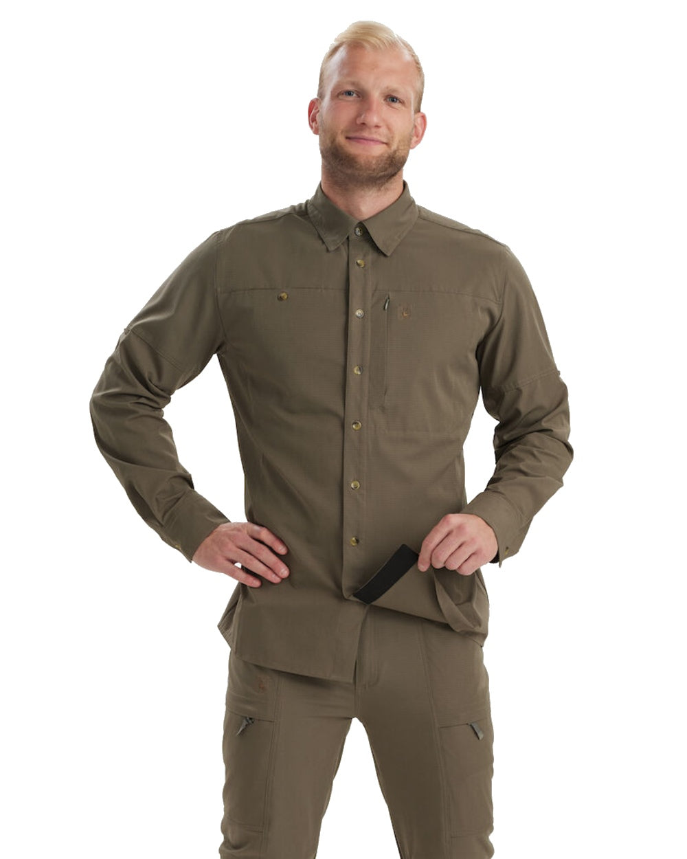 Stone Grey coloured Deerhunter Canopy Shirt on white background
