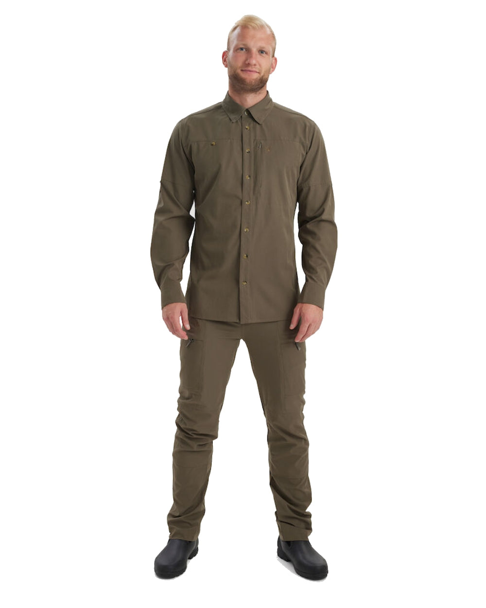 Stone Grey coloured Deerhunter Canopy Shirt on white background