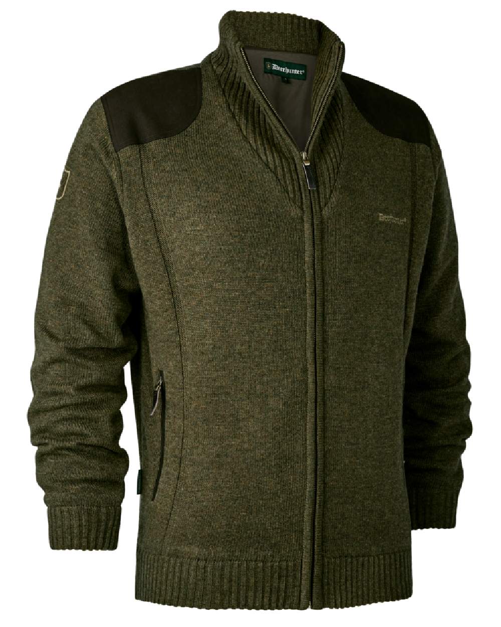 Cypress coloured Deerhunter Carlisle Knit Cardigan With Stormliner on white background