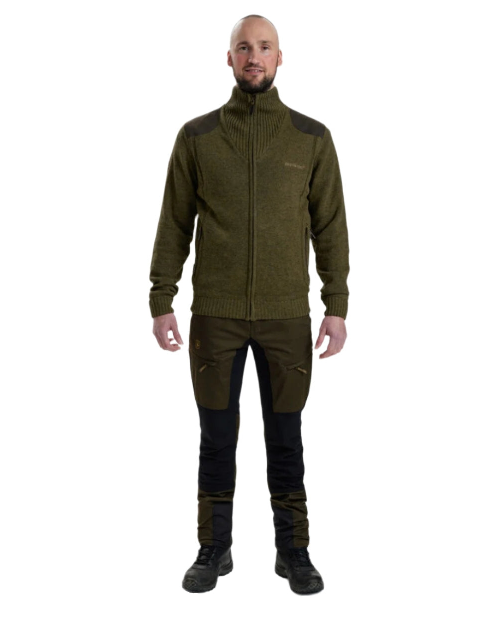 Cypress coloured Deerhunter Carlisle Knit Cardigan With Stormliner on white background