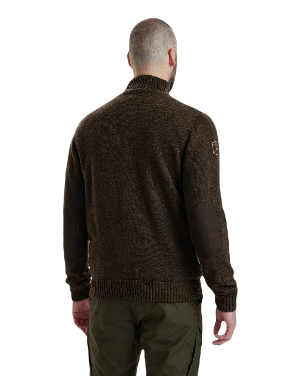 Dark Elm Melange coloured Deerhunter Carlisle Knit Cardigan With Stormliner on white background
