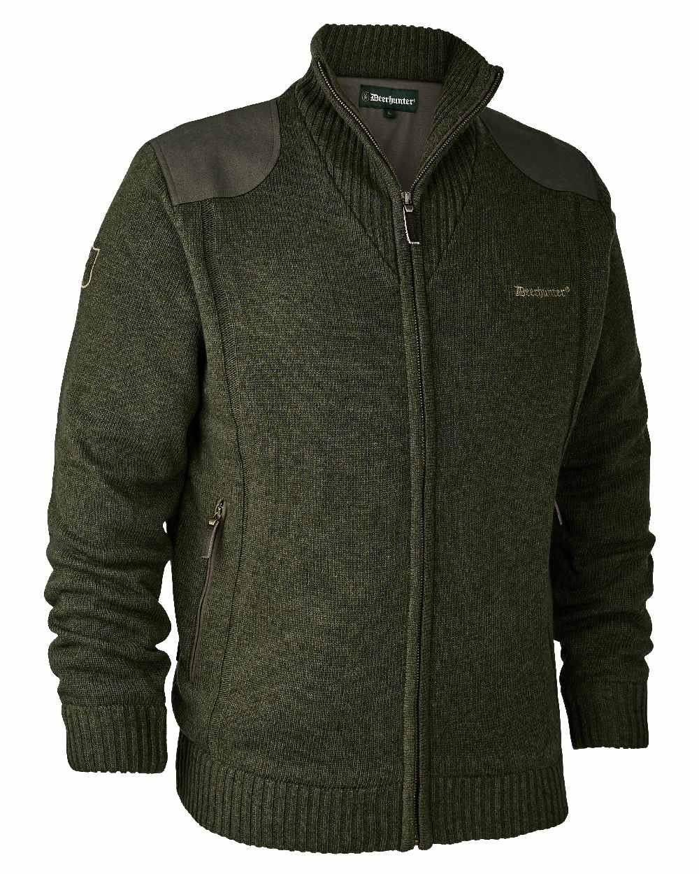 Green Melange coloured Deerhunter Carlisle Knit Cardigan With Stormliner on white background