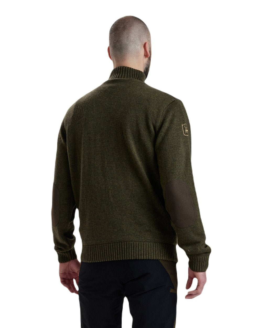 Green Melange coloured Deerhunter Carlisle Knit Cardigan With Stormliner on white background