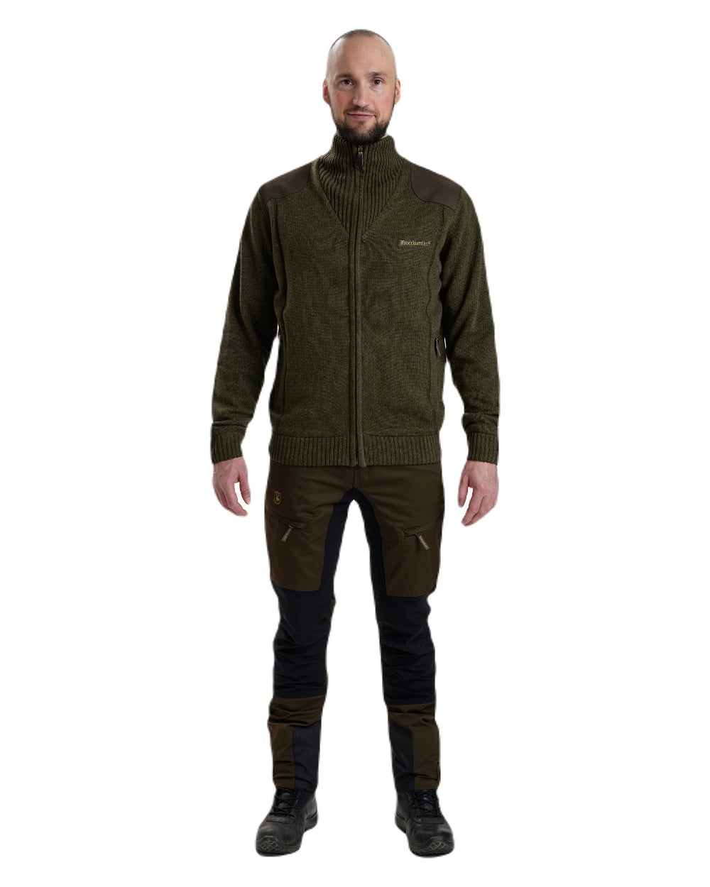 Green Melange coloured Deerhunter Carlisle Knit Cardigan With Stormliner on white background