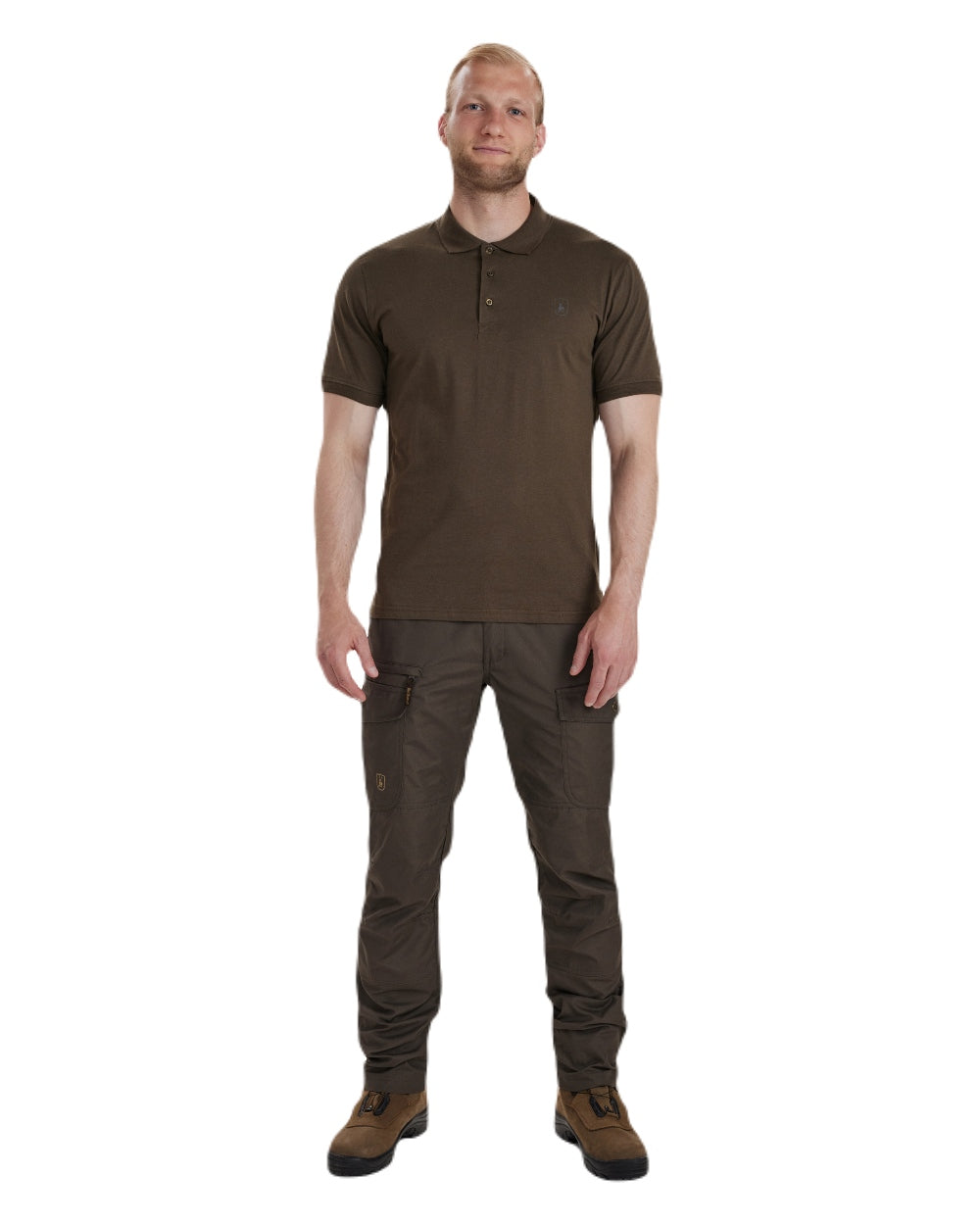 Brown Leaf coloured Deerhunter Christian Polo Shirt on white background