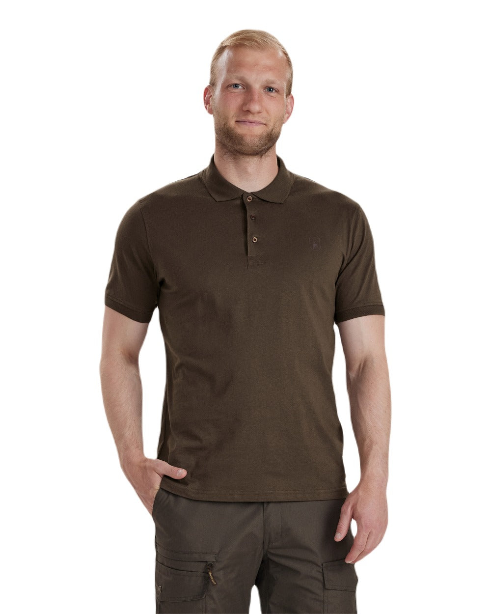 Brown Leaf coloured Deerhunter Christian Polo Shirt on white background
