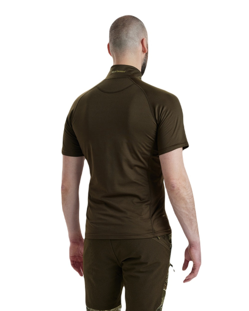 Art Green coloured Deerhunter Excape Insulated T-Shirt with Zip-Neck on white background