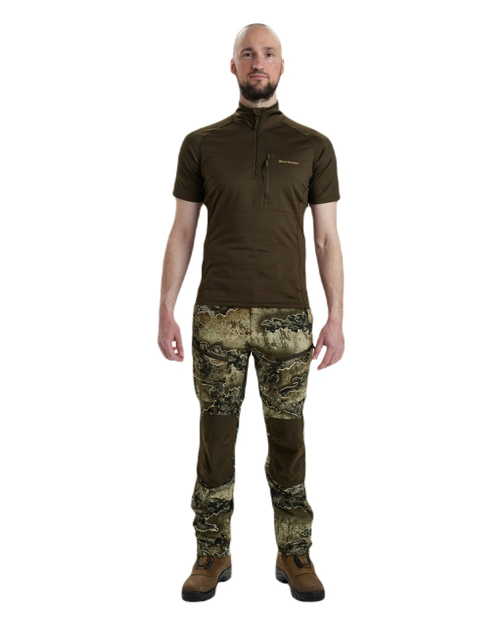 Art Green coloured Deerhunter Excape Insulated T-Shirt with Zip-Neck on white background