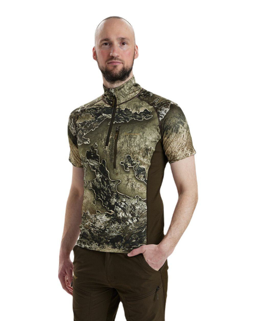 Realtree Excape coloured Deerhunter Excape Insulated T-Shirt with Zip-Neck on white background