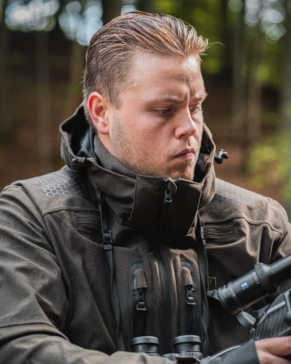 Wood coloured Deerhunter Game Pro Light Jacket on blurry background