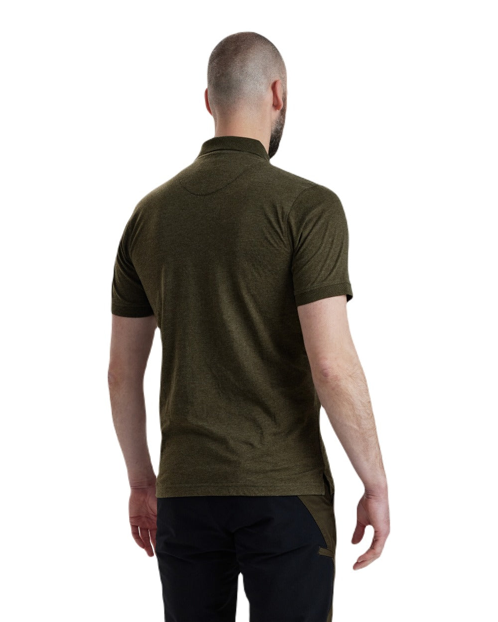 Adventure Green Melange coloured Deerhunter Gunnar Polo Shirt on white background