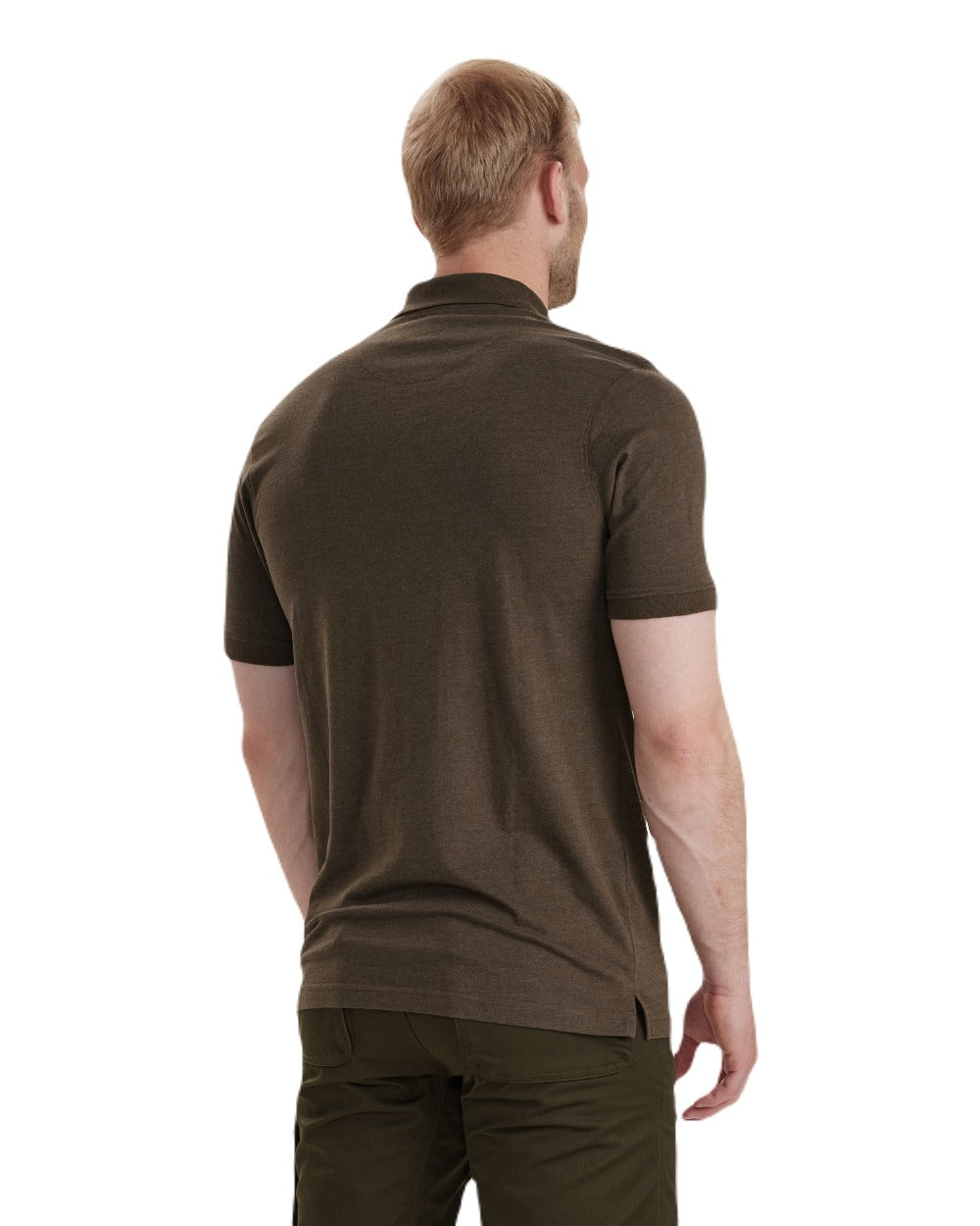 Brown Leaf Melange coloured Deerhunter Gunnar Polo Shirt on white background
