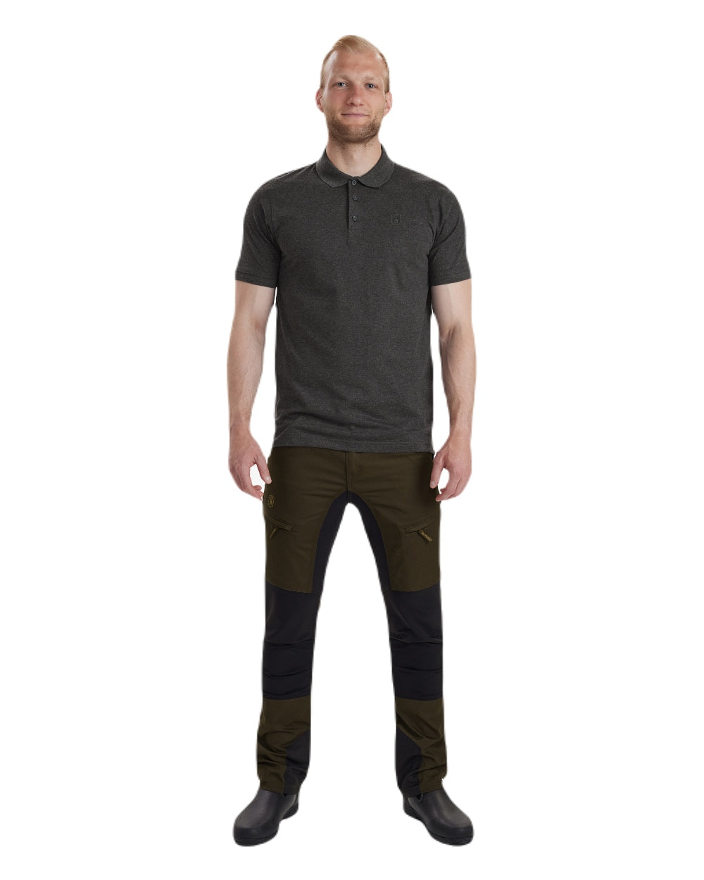 Dark Grey Melange coloured Deerhunter Gunnar Polo Shirt on white background