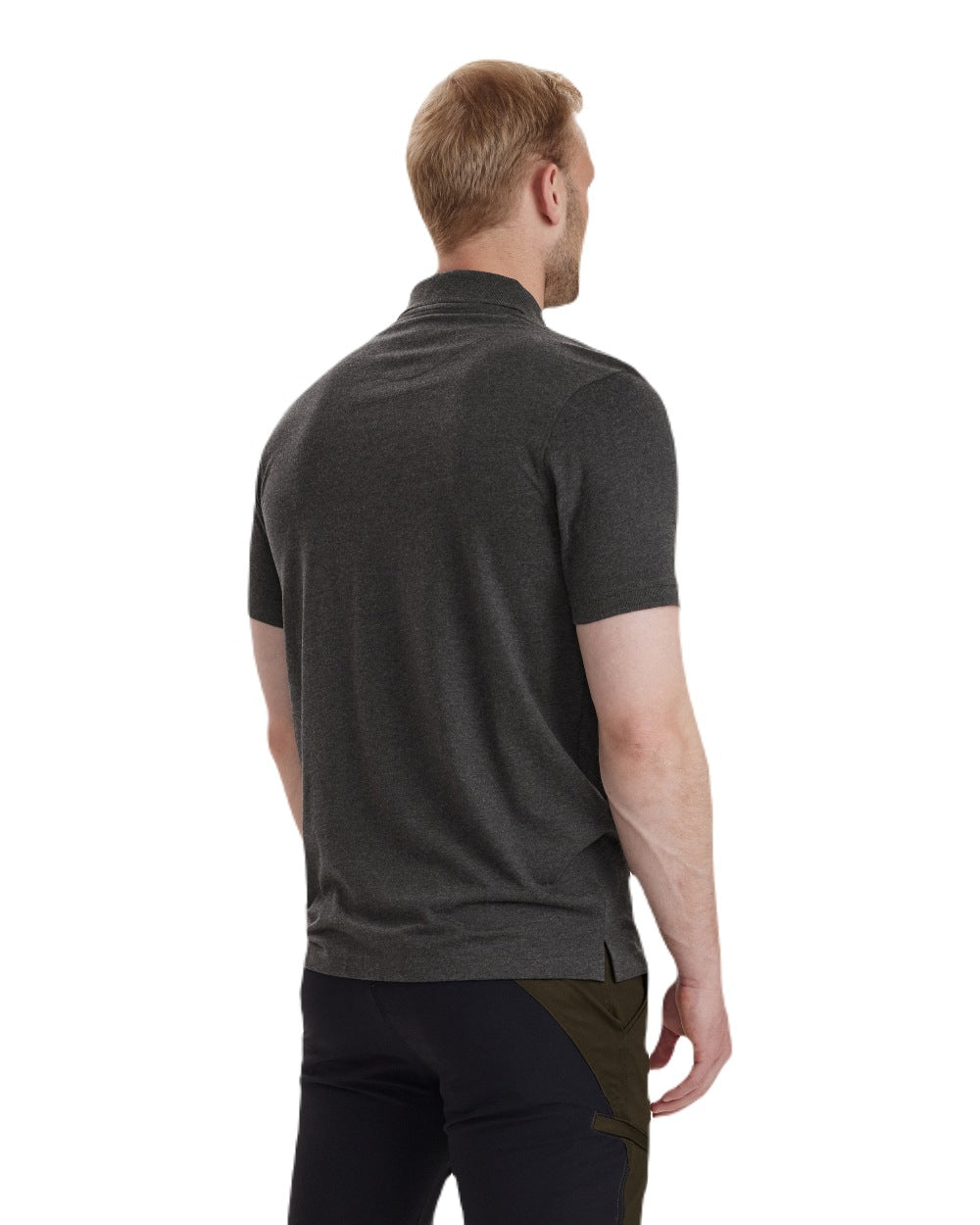 Dark Grey Melange coloured Deerhunter Gunnar Polo Shirt on white background