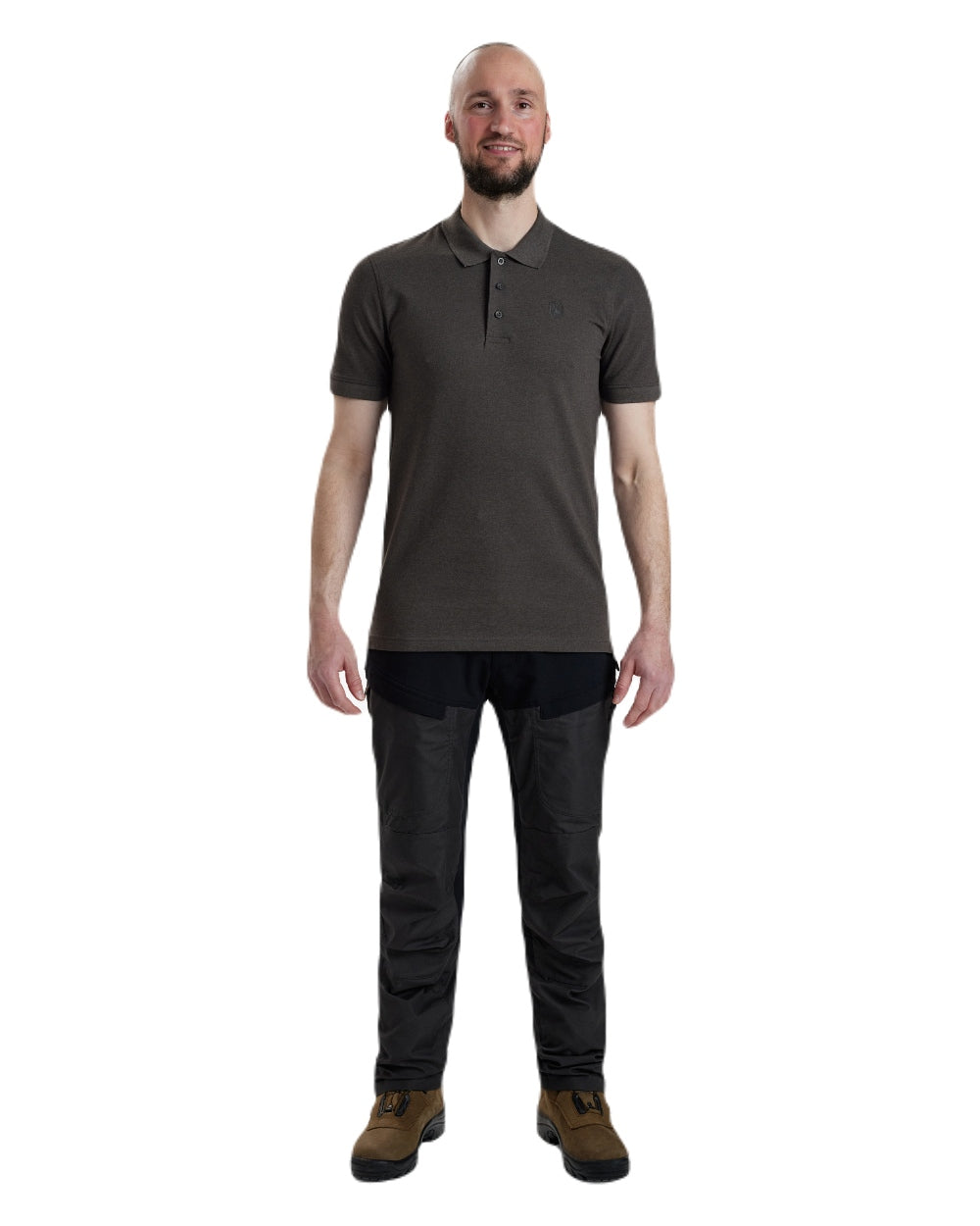 Dark Grey Melange Deerhunter Harris Polo Shirt on white background