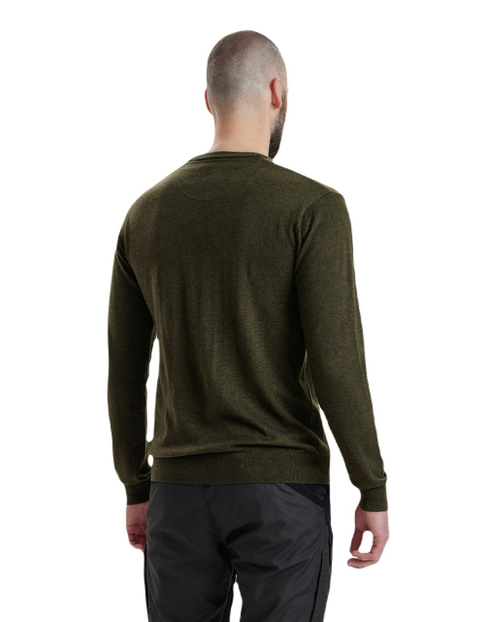 Green Melange coloured Deerhunter Kingston Knit O-Neck Jumper on white background