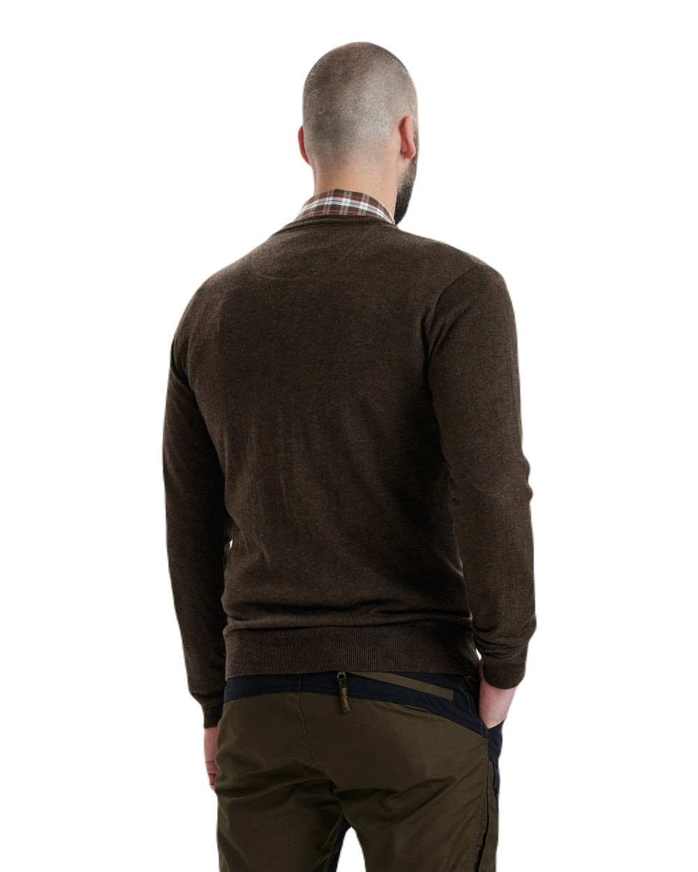 Dark Elm coloured Deerhunter Kingston Knit V-Neck Jumper On white background