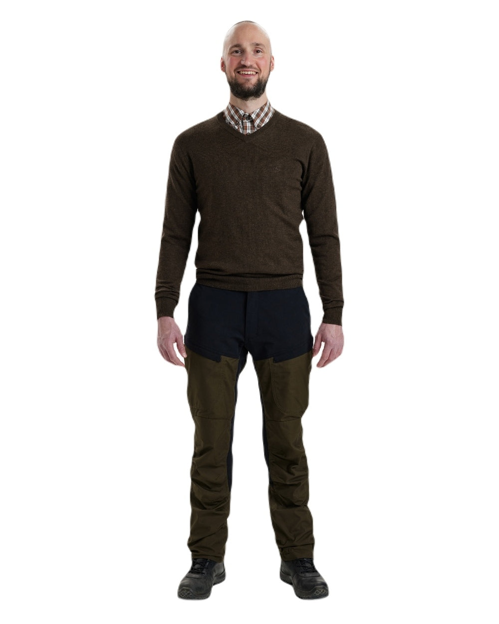 Dark Elm coloured Deerhunter Kingston Knit V-Neck Jumper On white background