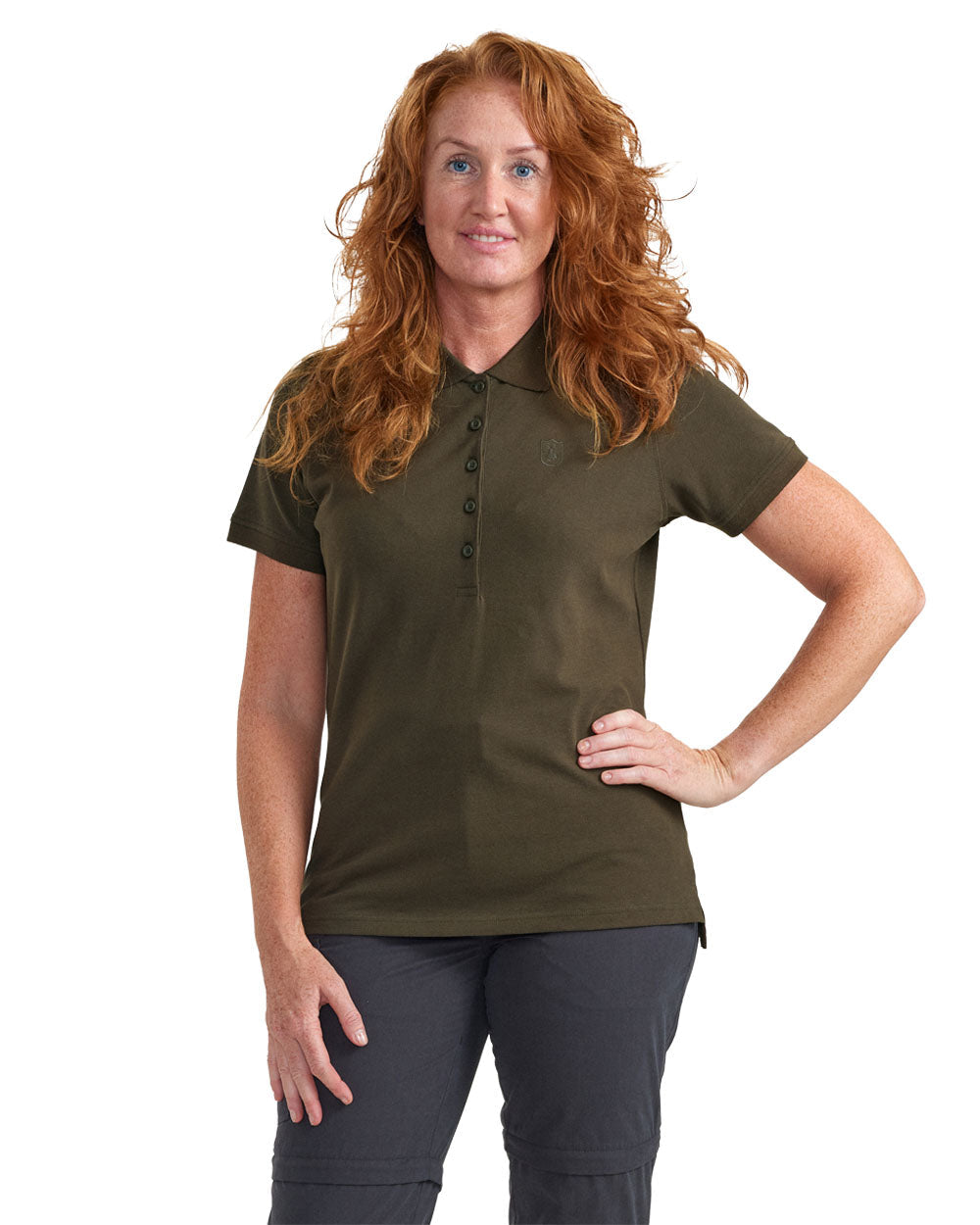 Deep Green coloured Deerhunter Harriet Polo Shirt on white background