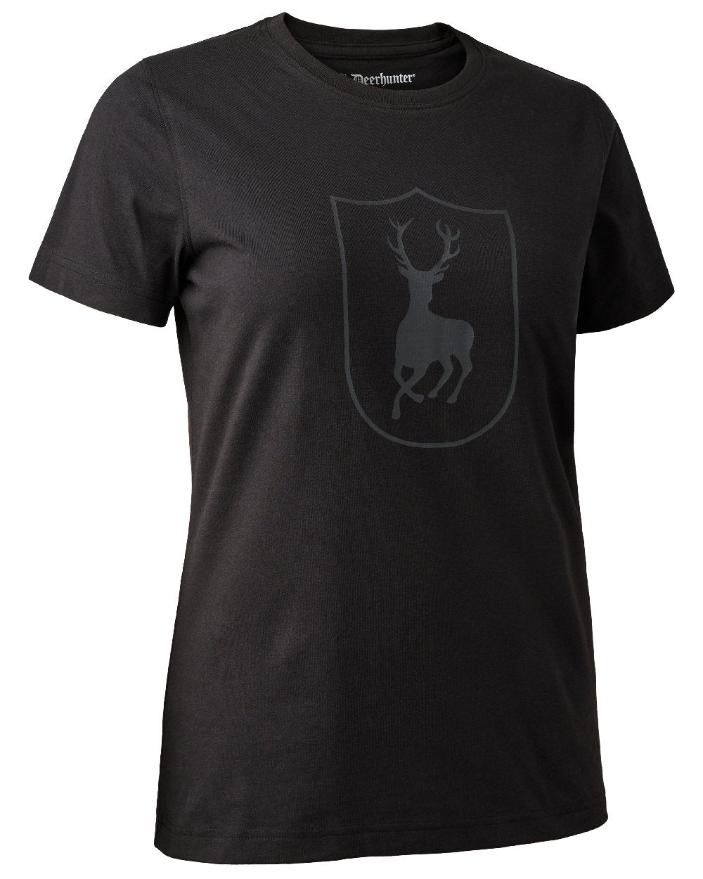 Black coloured Deerhunter Lady Logo T-Shirt on white background