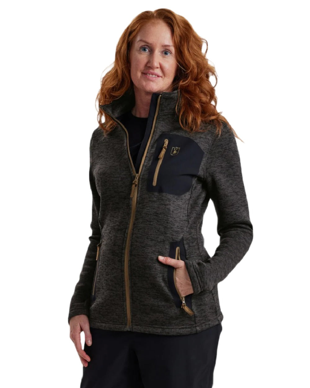 Dark Grey Melange coloured Deerhunter Lady Sarek Knitted Jacket on white background