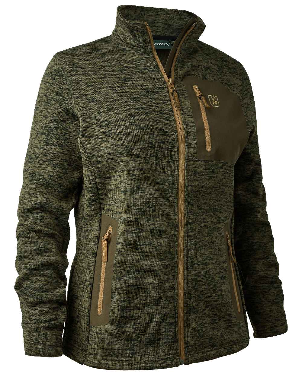Olive Night Melange coloured Deerhunter Lady Sarek Knitted Jacket on white background