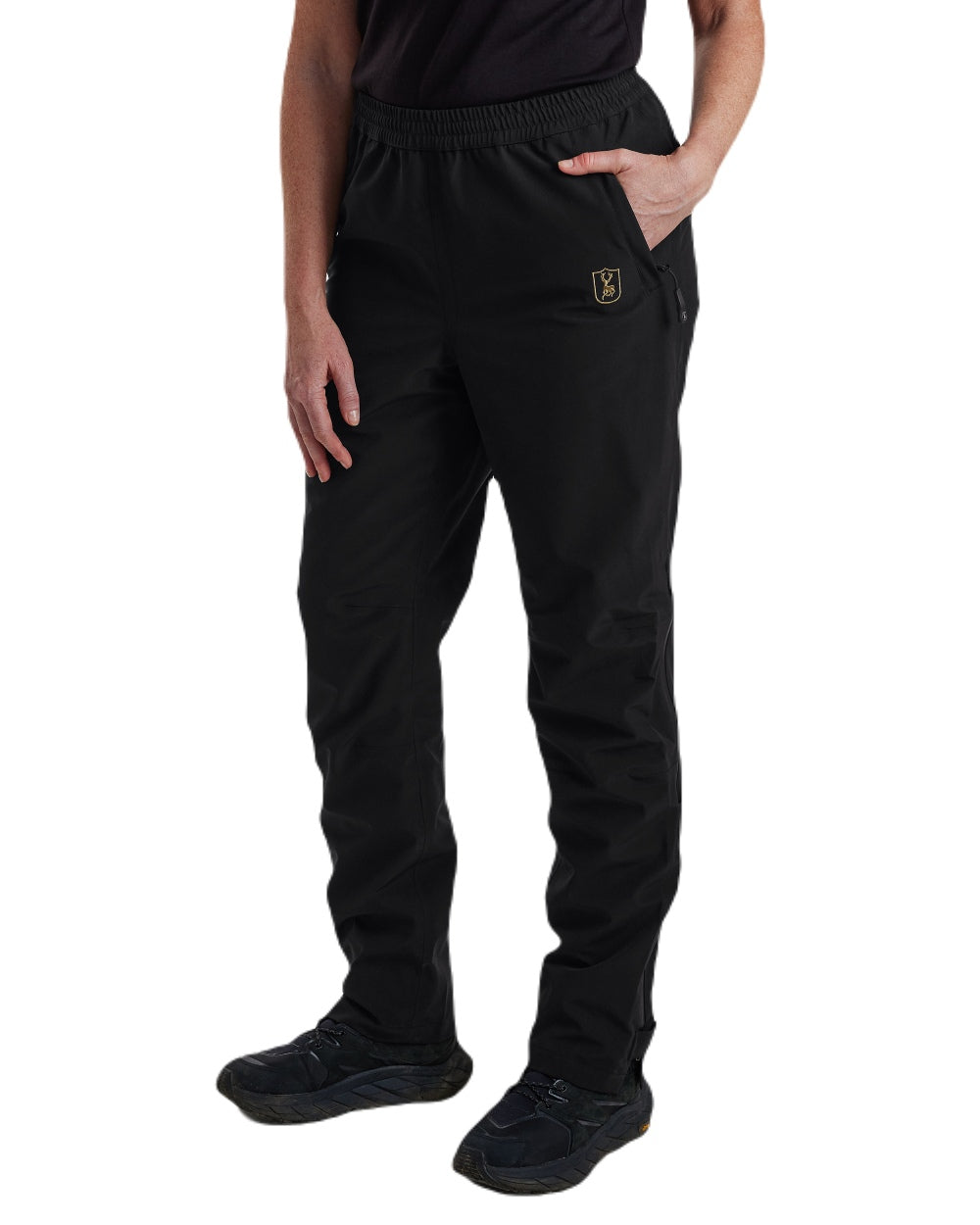 Black coloured Deerhunter Lady Sarek Shell Trousers on white background