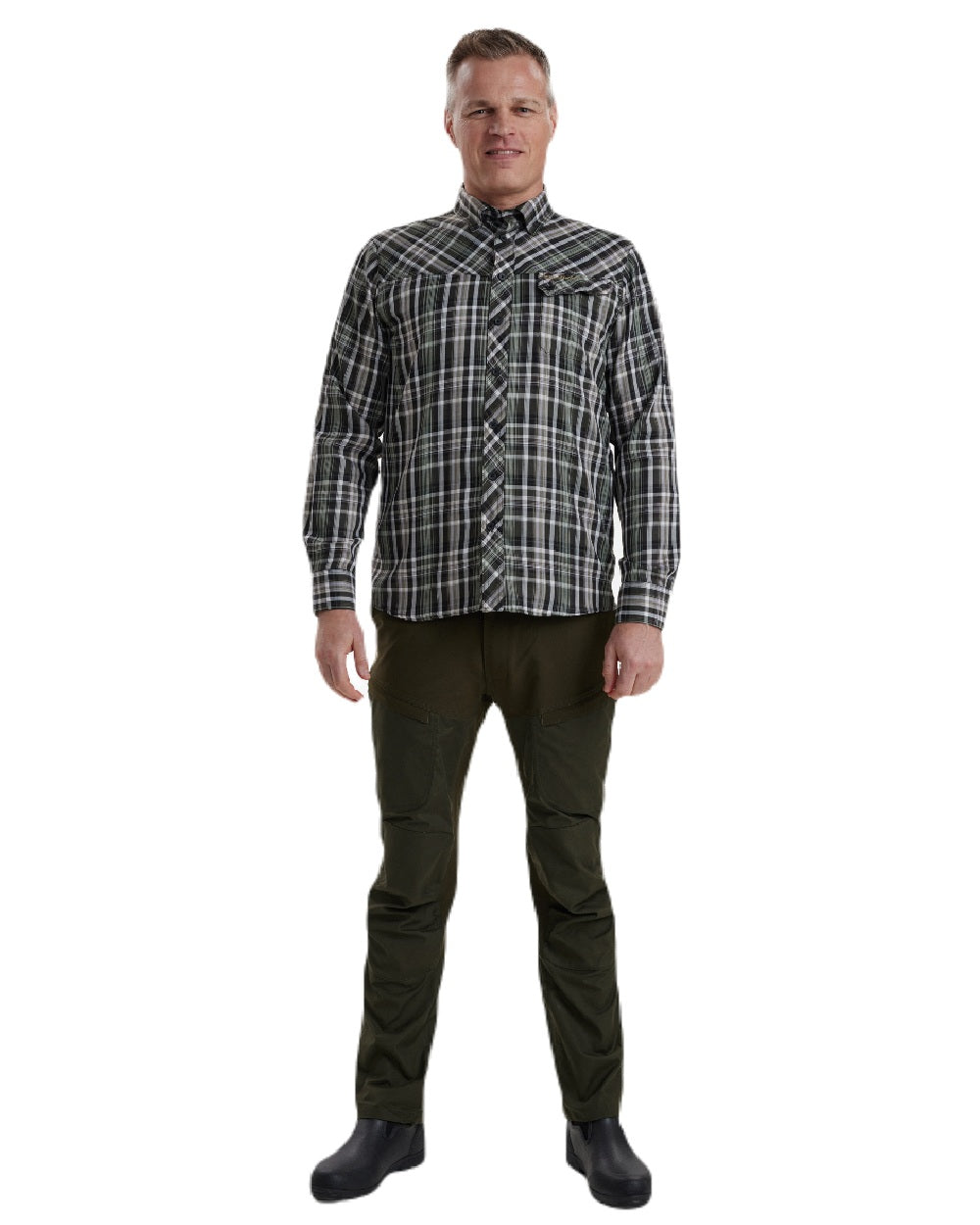 Green Check coloured Deerhunter Mateo Shirt on white background