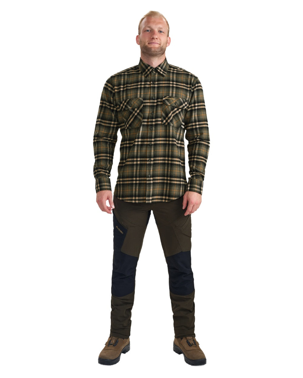 Green Check coloured Deerhunter Mens Carson Shirt on white background