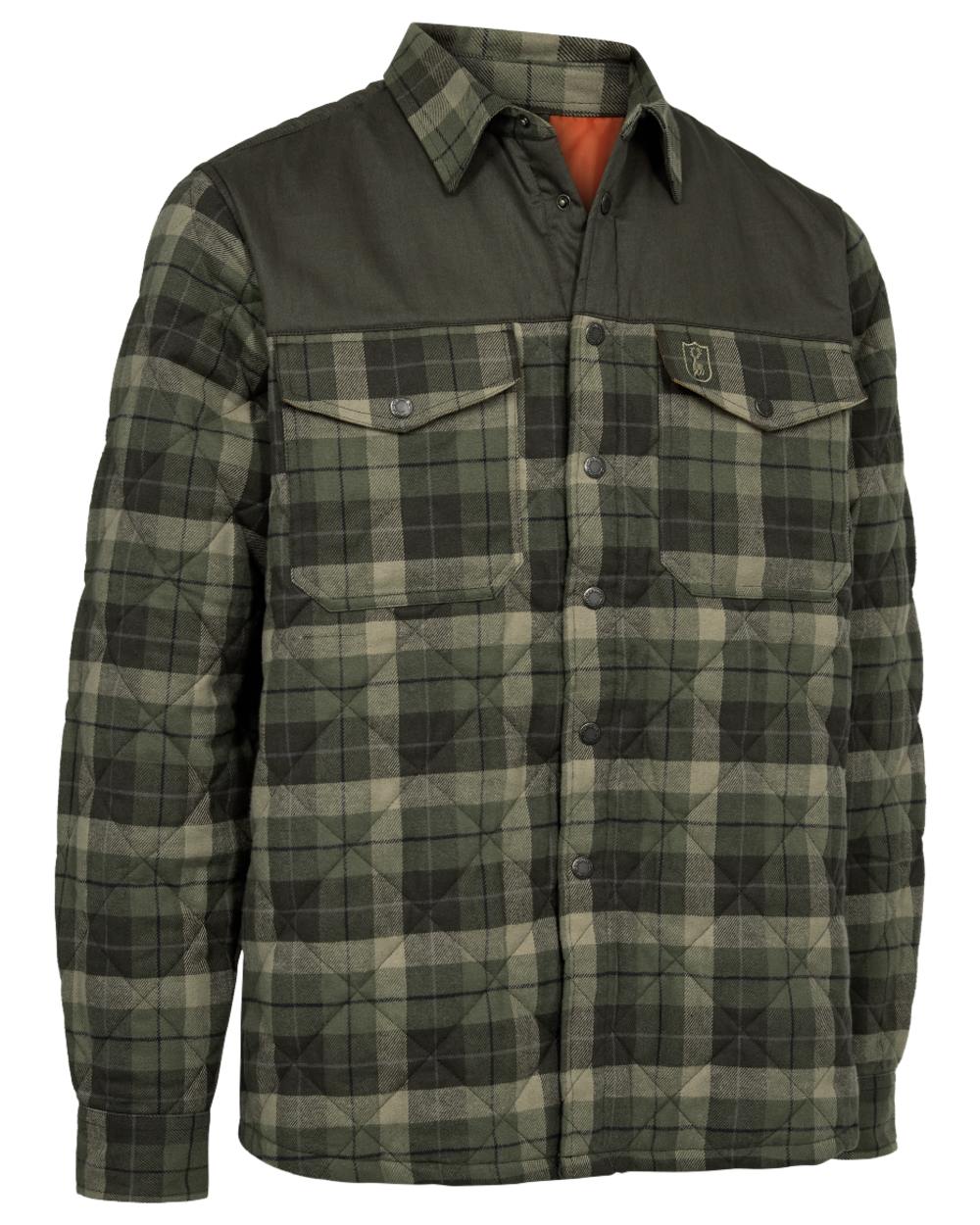 Green Check coloured Deerhunter Mens Elbert Padded Shirt Jacket on white background