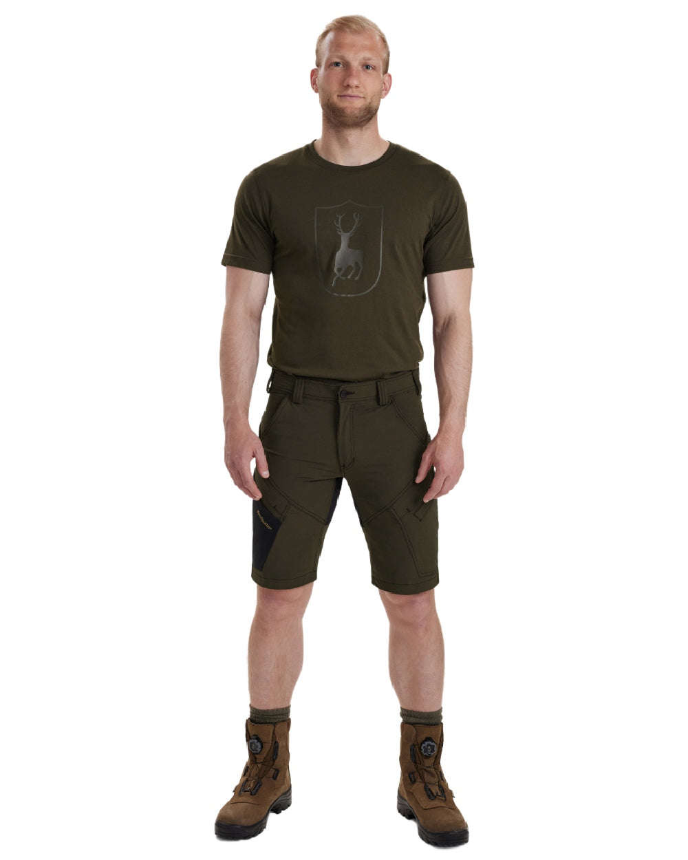 Bark Green coloured Deerhunter Northward Shorts on white background