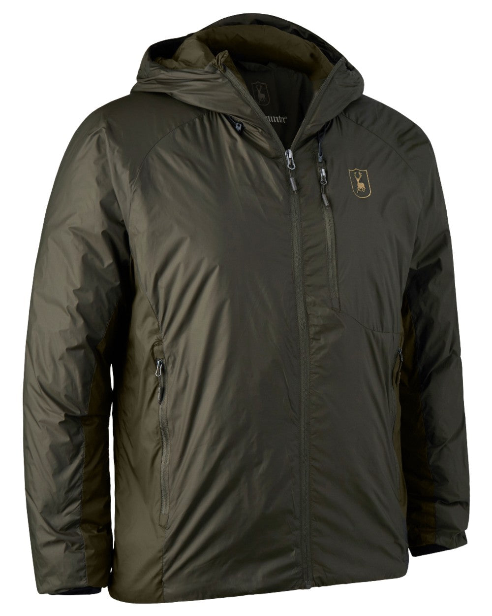 Deep Green Art Green coloured Deerhunter Packable Jacket on white background