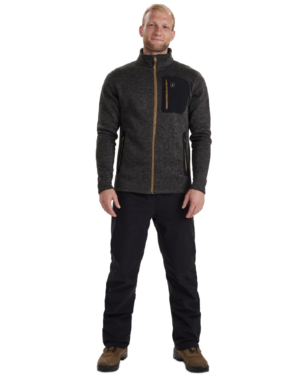 Dark Grey Melange coloured Deerhunter Sarek Knitted Jacket on white background