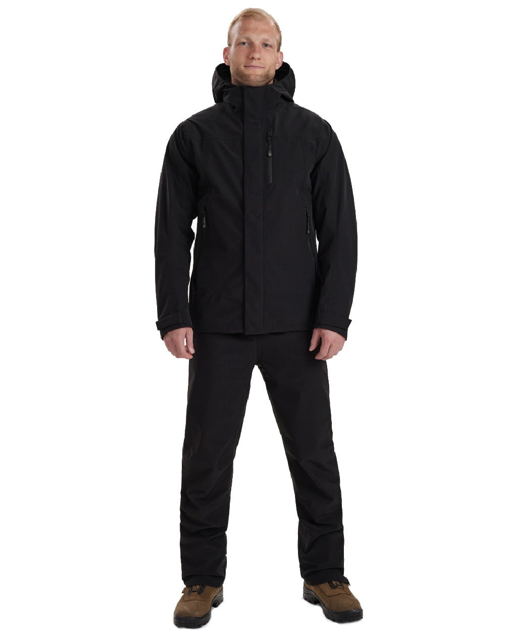 Black coloured Deerhunter Sarek Shell Jacket With Hood on white background