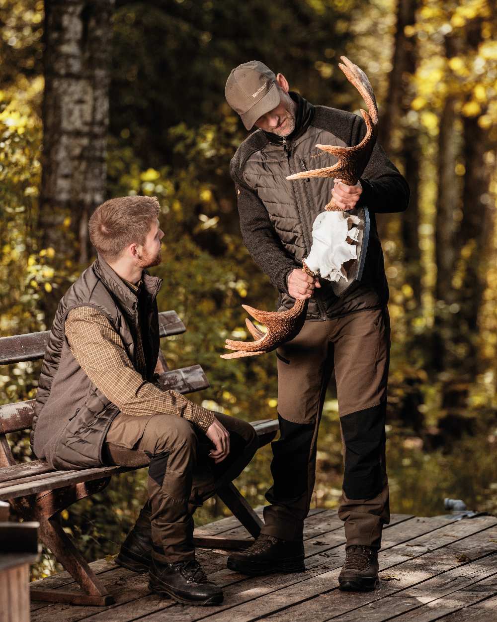 Black Fallen Leaf coloured Deerhunter Strike Full Stretch Trousers on forest background