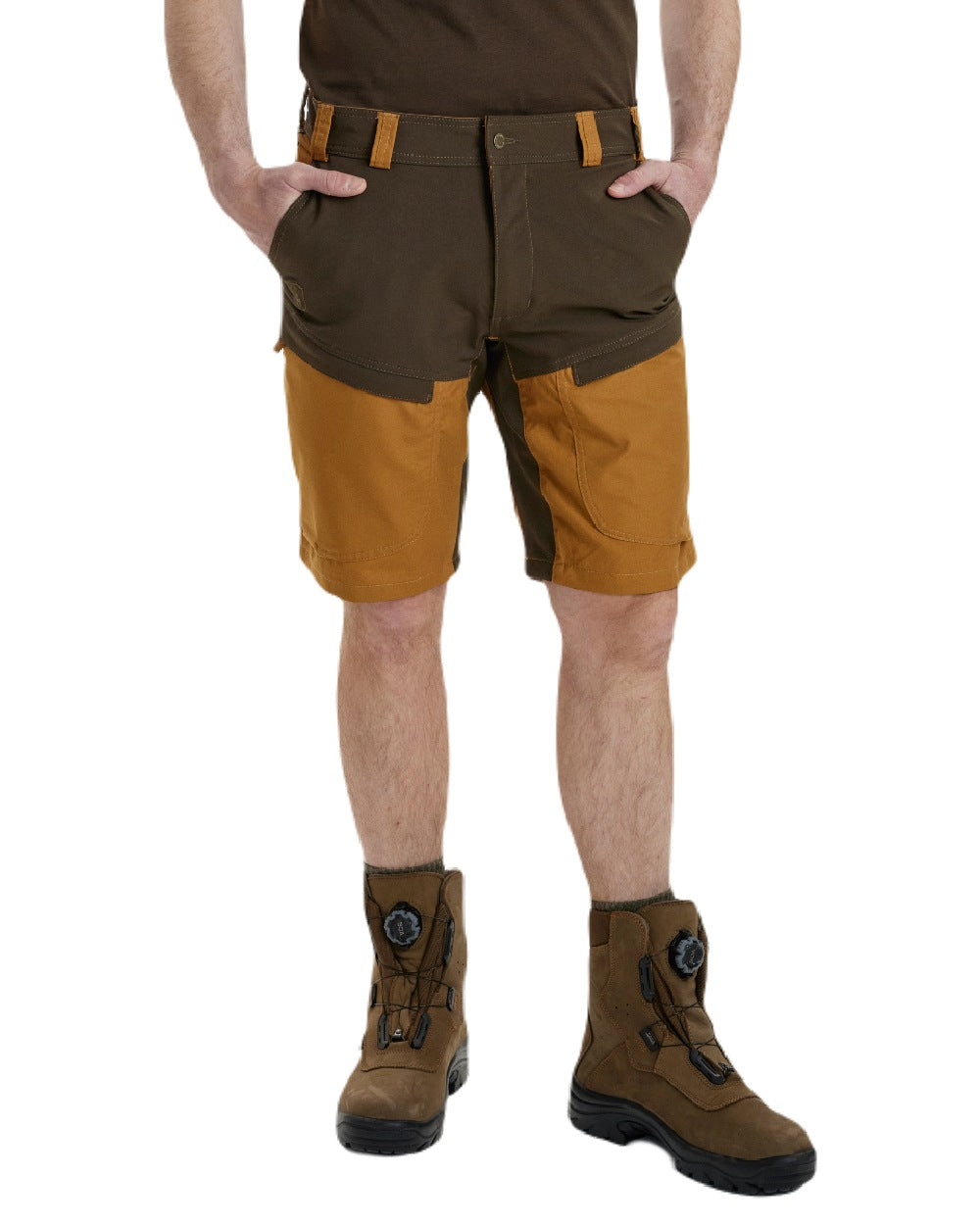 Bronze coloured Deerhunter Strike Shorts on white background