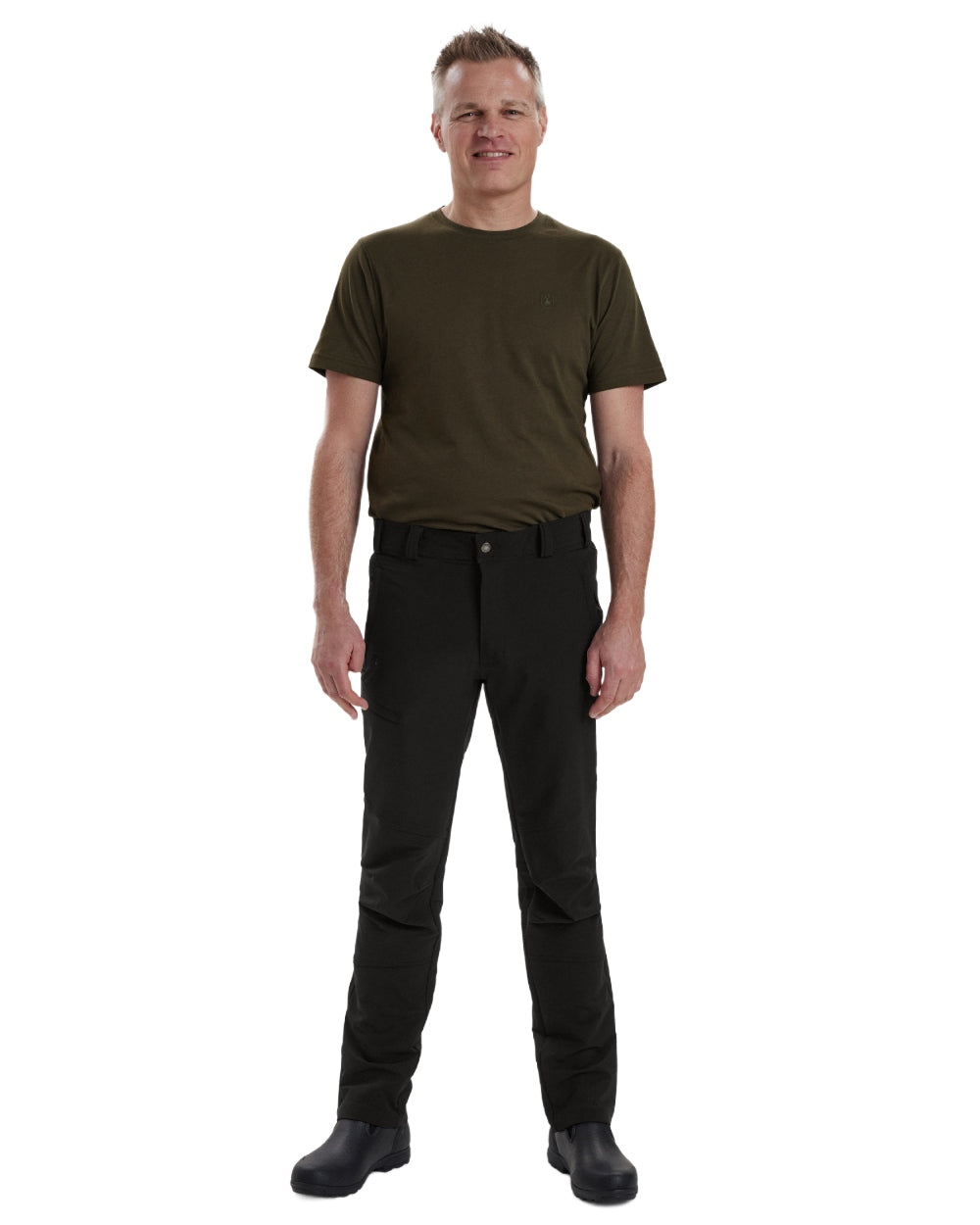 Black coloured Deerhunter Strike Full Stretch Trousers on white background