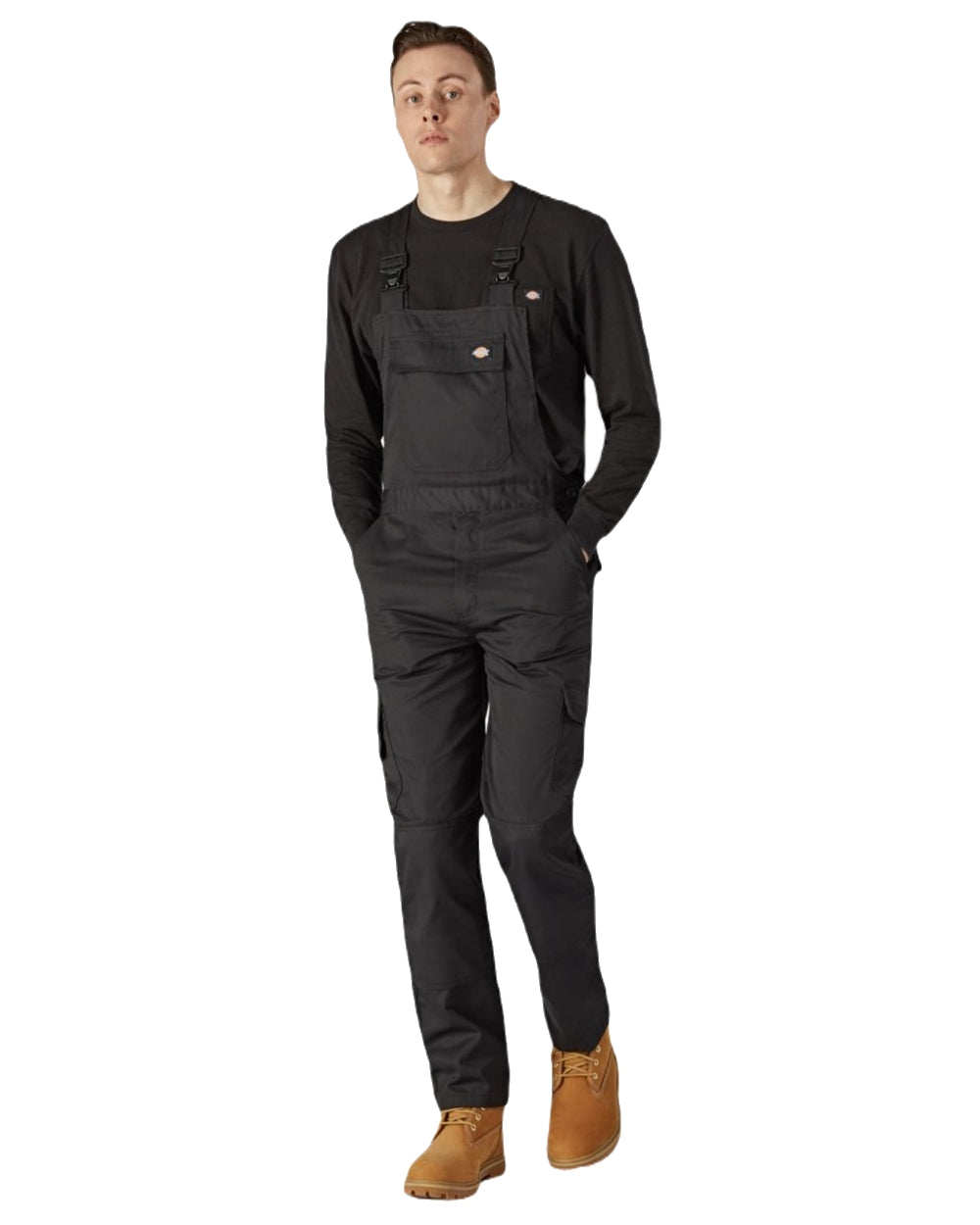 Black coloured Dickies Everyday Bib and Brace on white background