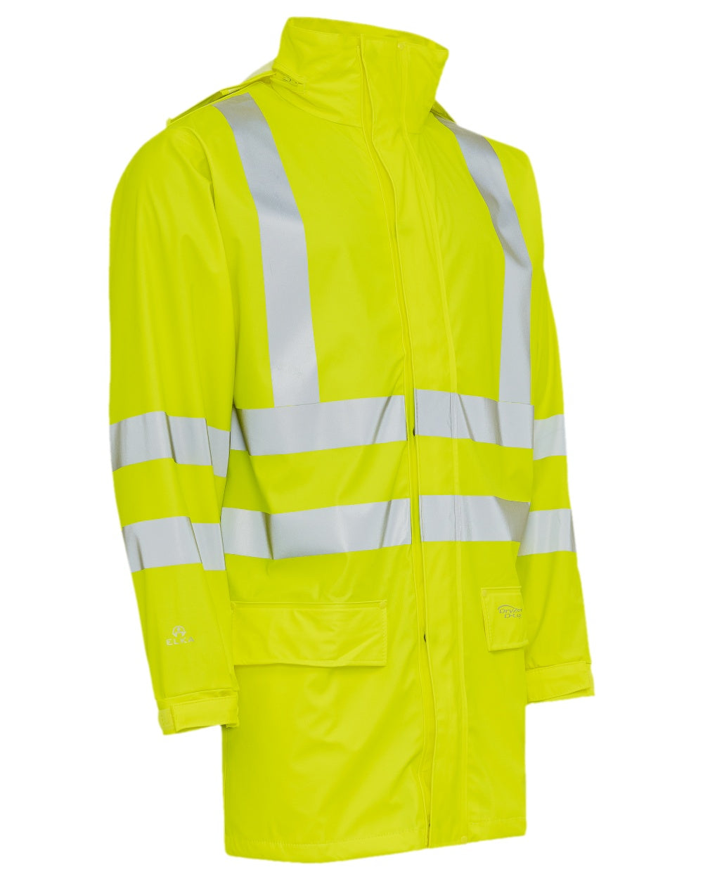 Fluorescent Yellow Coloured Elka Mens Dry Zone Visible Jacket Extra Length on white background