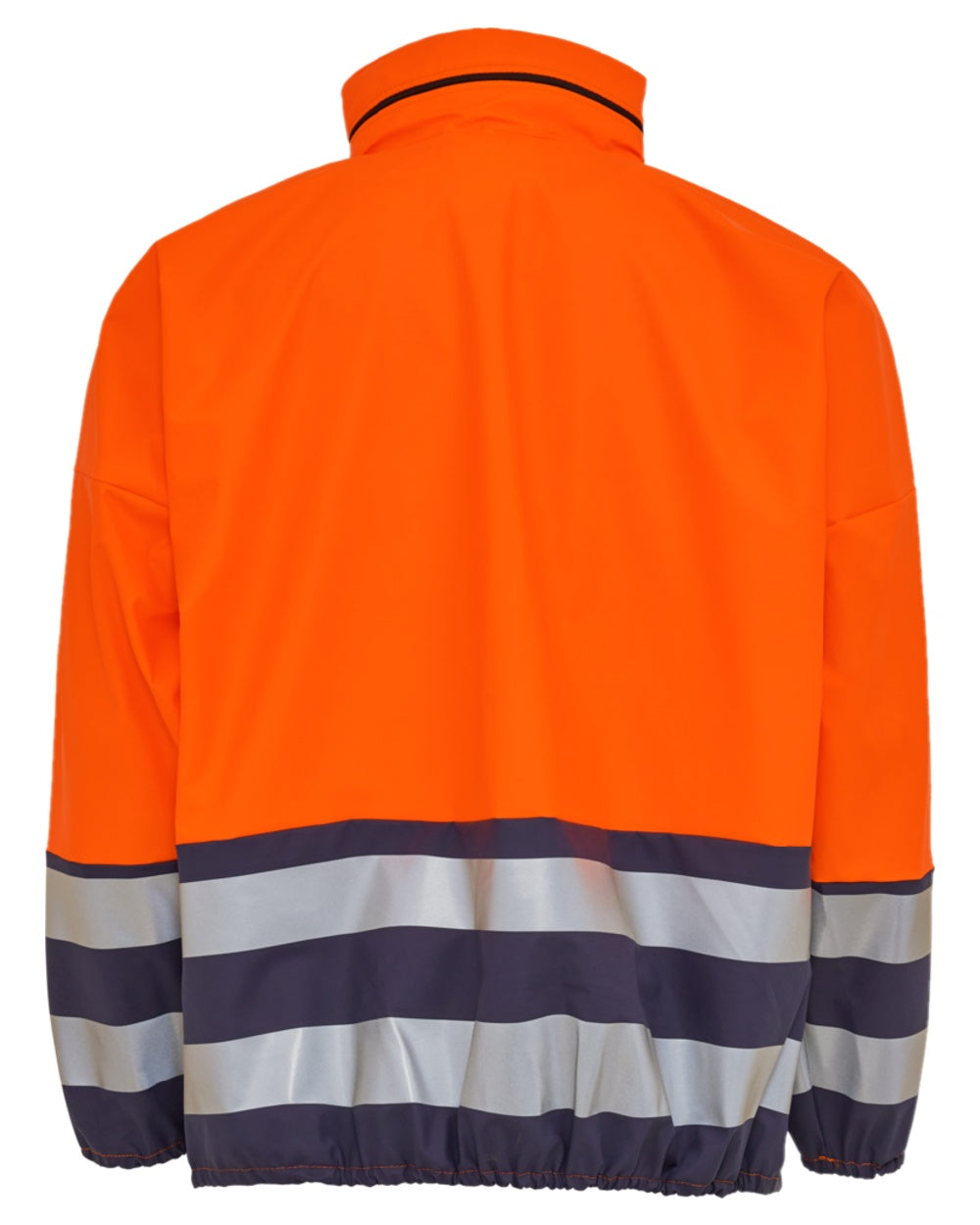 Fluorescent Orange Navy Coloured Elka Mens PU Visible Rain Jacket on white background