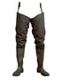 Olive Coloured Elka Mens Thigh Waders on white background