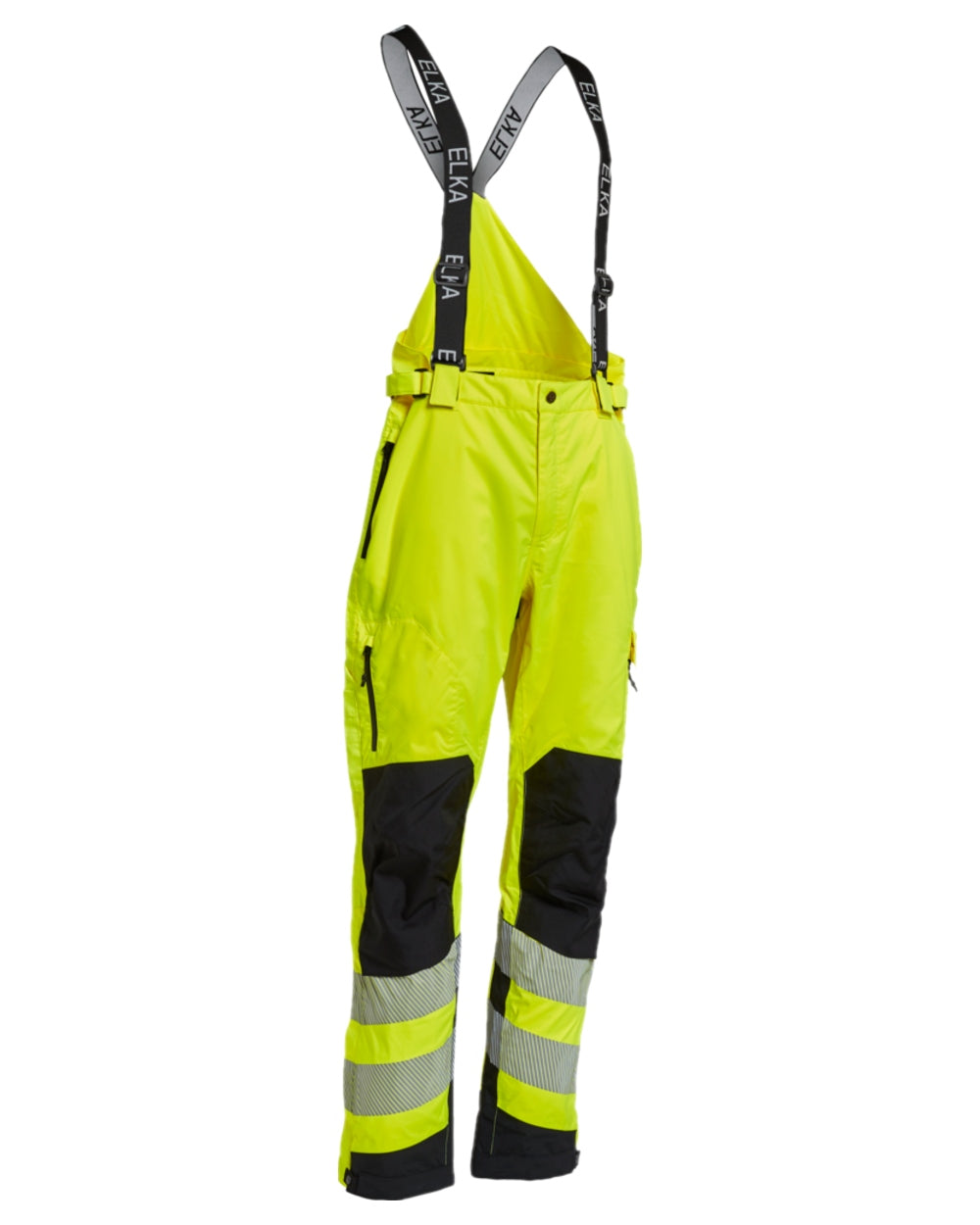 Fluorescent Yellow Black Coloured Elka Mens Visible Xtreme Stretch Combi Trousers on white background