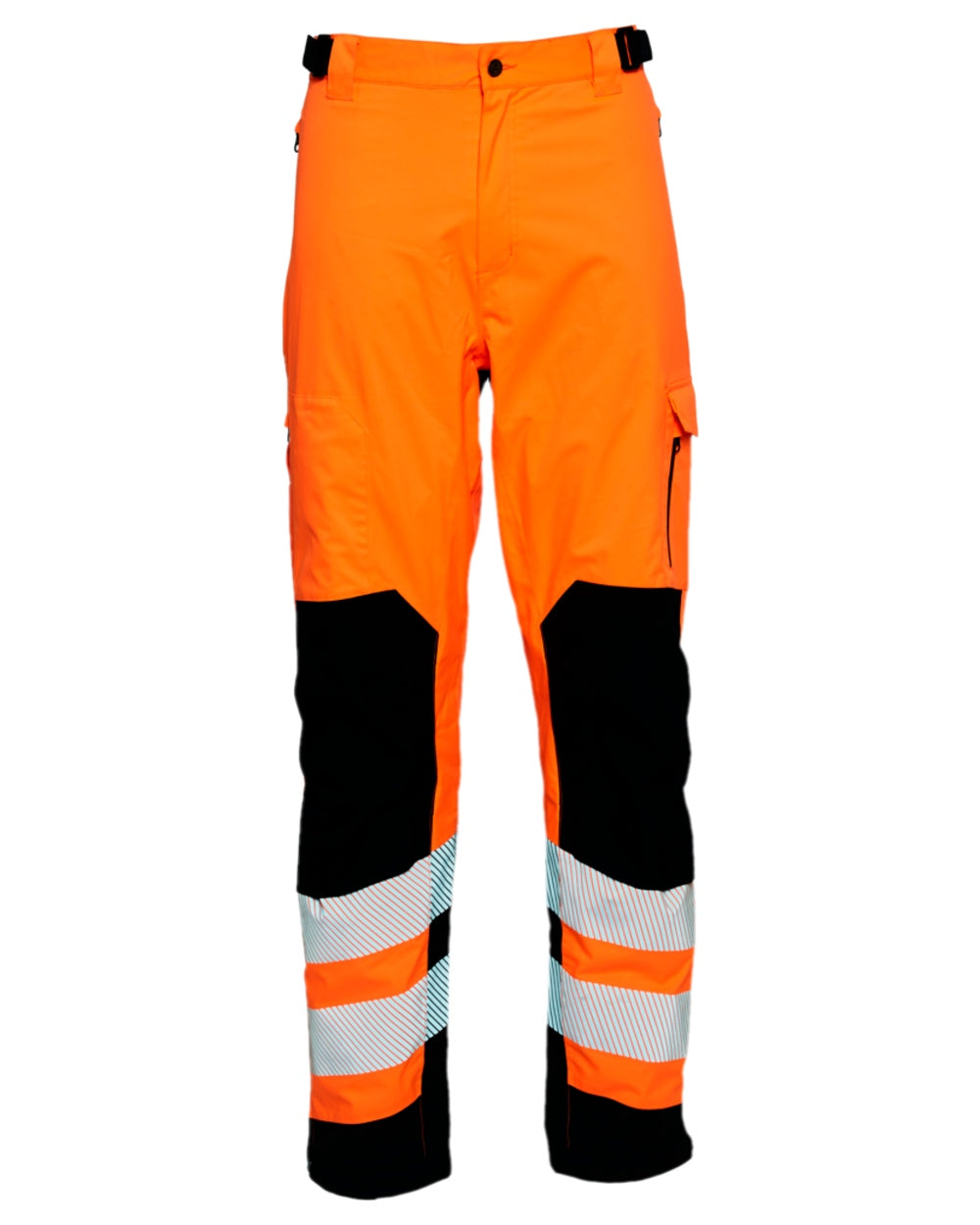Fluorescent Orange Black Coloured Elka Mens Visible Xtreme Stretch Waist Trousers on white background