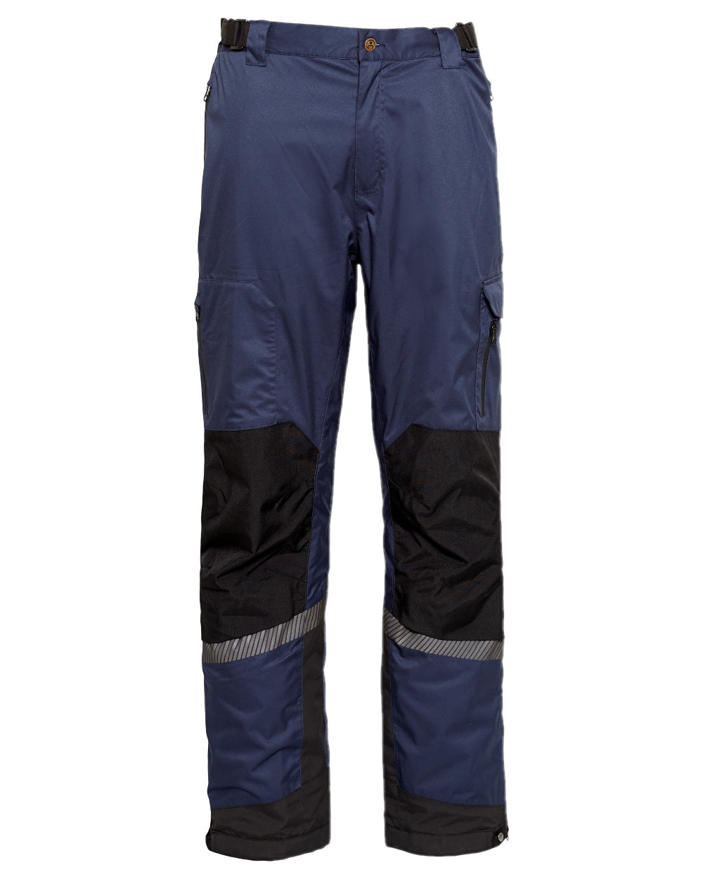 Navy Black Coloured Elka Mens Working Xtreme Stretch Waist Trousers on white background